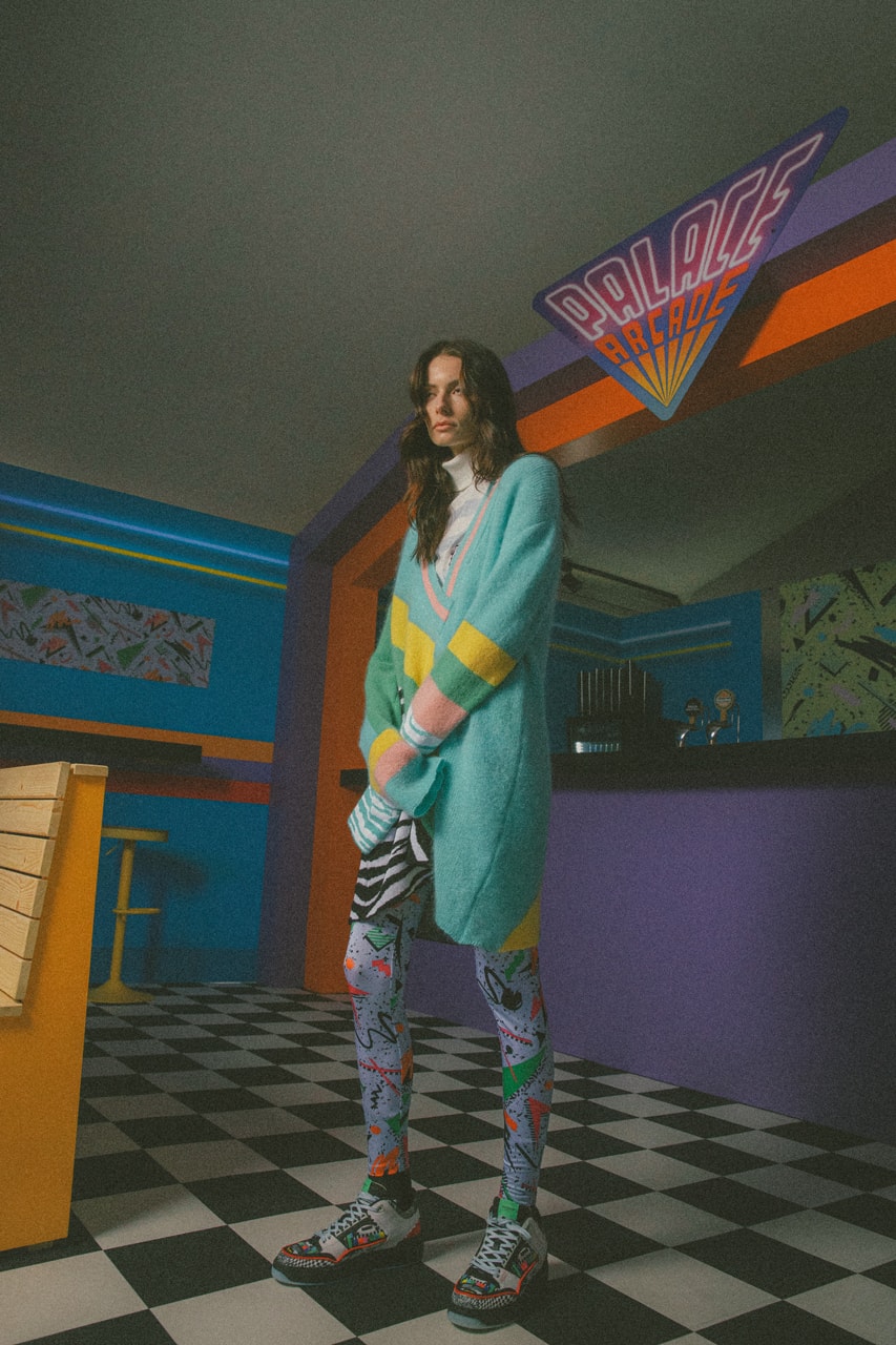 Balmain stranger things bright 80s prints jazzercise workout garments netflix tights knit hoodies jeans b-court sneakers