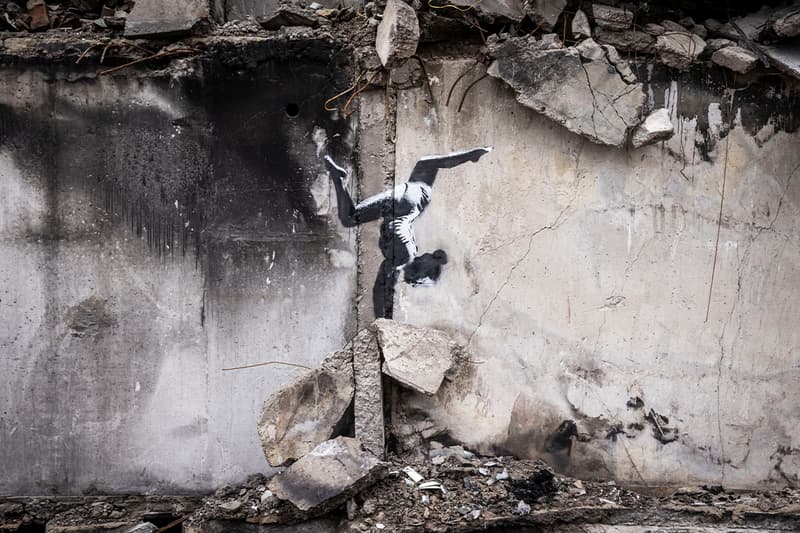 Banksy Confirms Seven New Murals in Ukraine kyiv Borodyanka irpin vladimir judo world taekwondo black belt putin gymnast ballerina rusian military vehicle