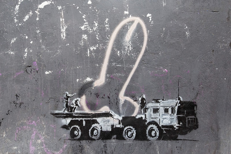 Banksy Confirms Seven New Murals in Ukraine kyiv Borodyanka irpin vladimir judo world taekwondo black belt putin gymnast ballerina rusian military vehicle
