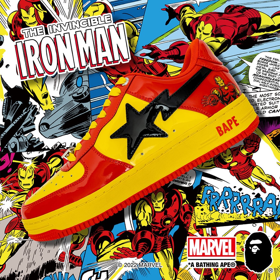 bape sta 2022 roundup collaborations cdg marvel hugo heron preston jjjjound razer patent leather suede camo text code