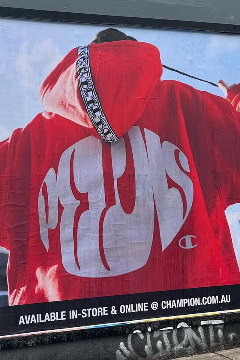 PELVIS Champion Hoodie Collaboration Graffiti Clothing Skateboarding Colors Black Red Billboard Advert 