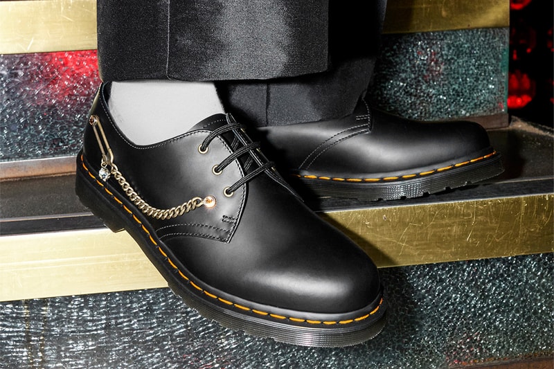 Dr Martens 1460 embellished crystals swarovski 8 eye safety pin chain black welt release info date price