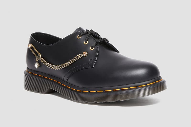 Dr Martens 1460 embellished crystals swarovski 8 eye safety pin chain black welt release info date price