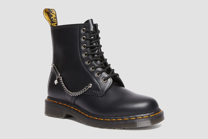 Dr Martens 1460 embellished crystals swarovski 8 eye safety pin chain black welt release info date price