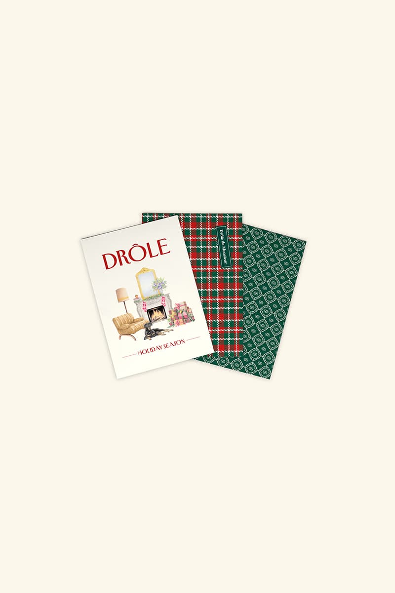 Drôle de Monsieur Drops Festive Holiday Collection Release Info christmas cardigans plaid red green sweaters chic comfy winter pieces heritage holiday cheer 