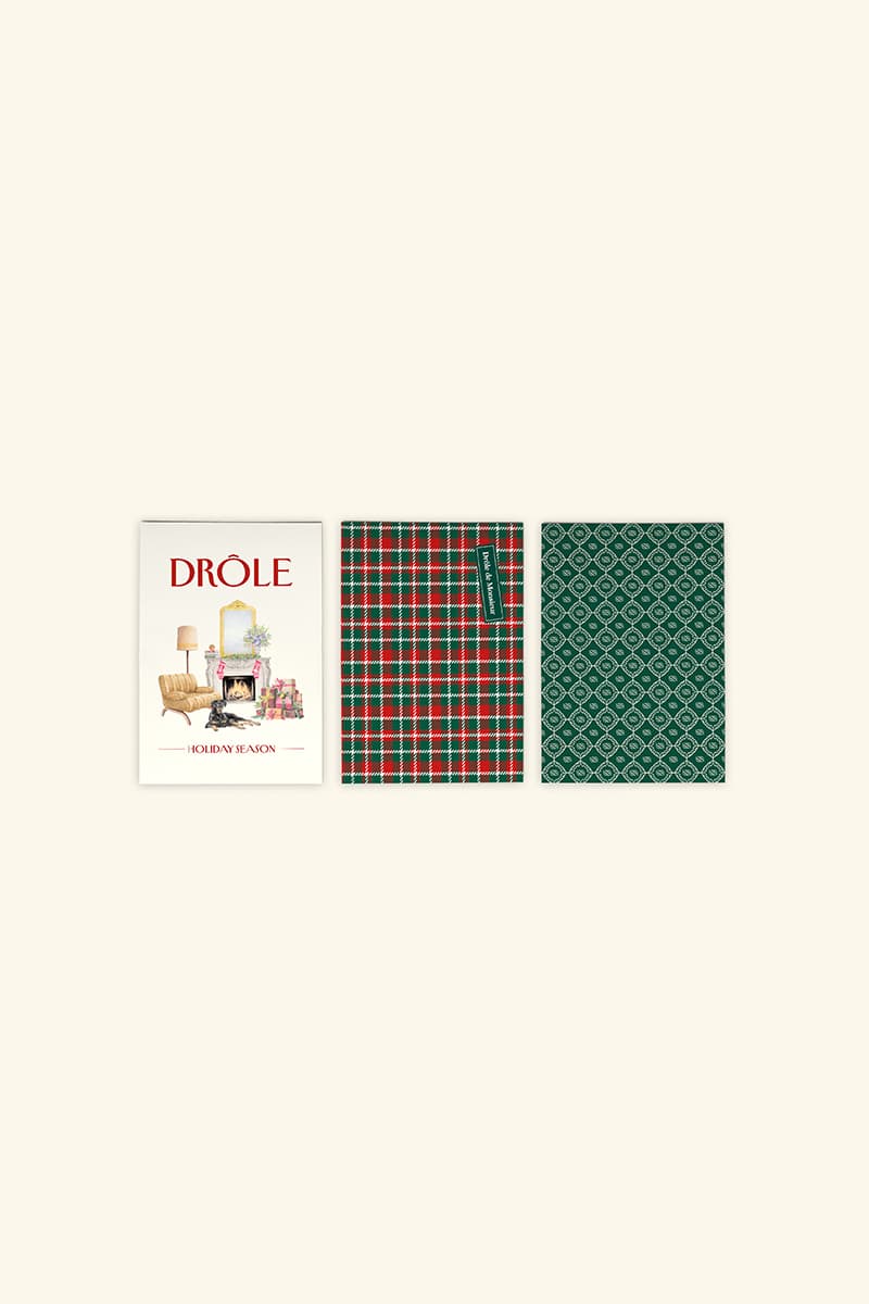 Drôle de Monsieur Drops Festive Holiday Collection Release Info christmas cardigans plaid red green sweaters chic comfy winter pieces heritage holiday cheer 