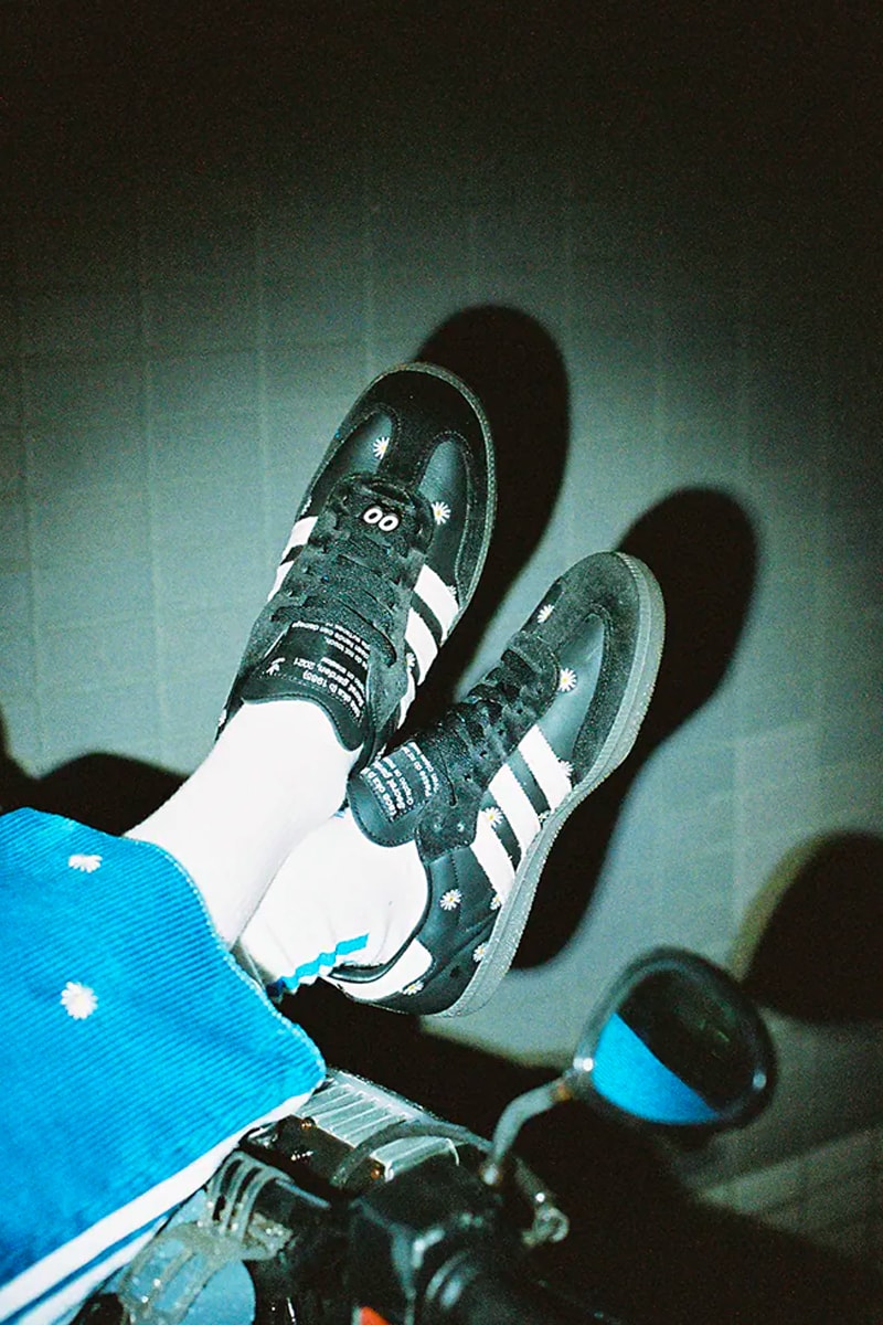 adidas originals samba atmos face collaboration sneakers black white flowers daisy release info date price