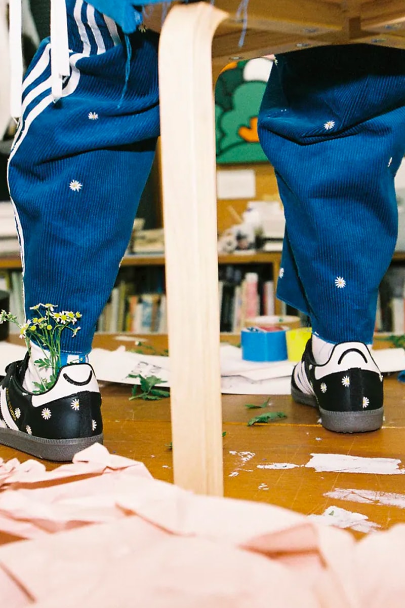 adidas originals samba atmos face collaboration sneakers black white flowers daisy release info date price