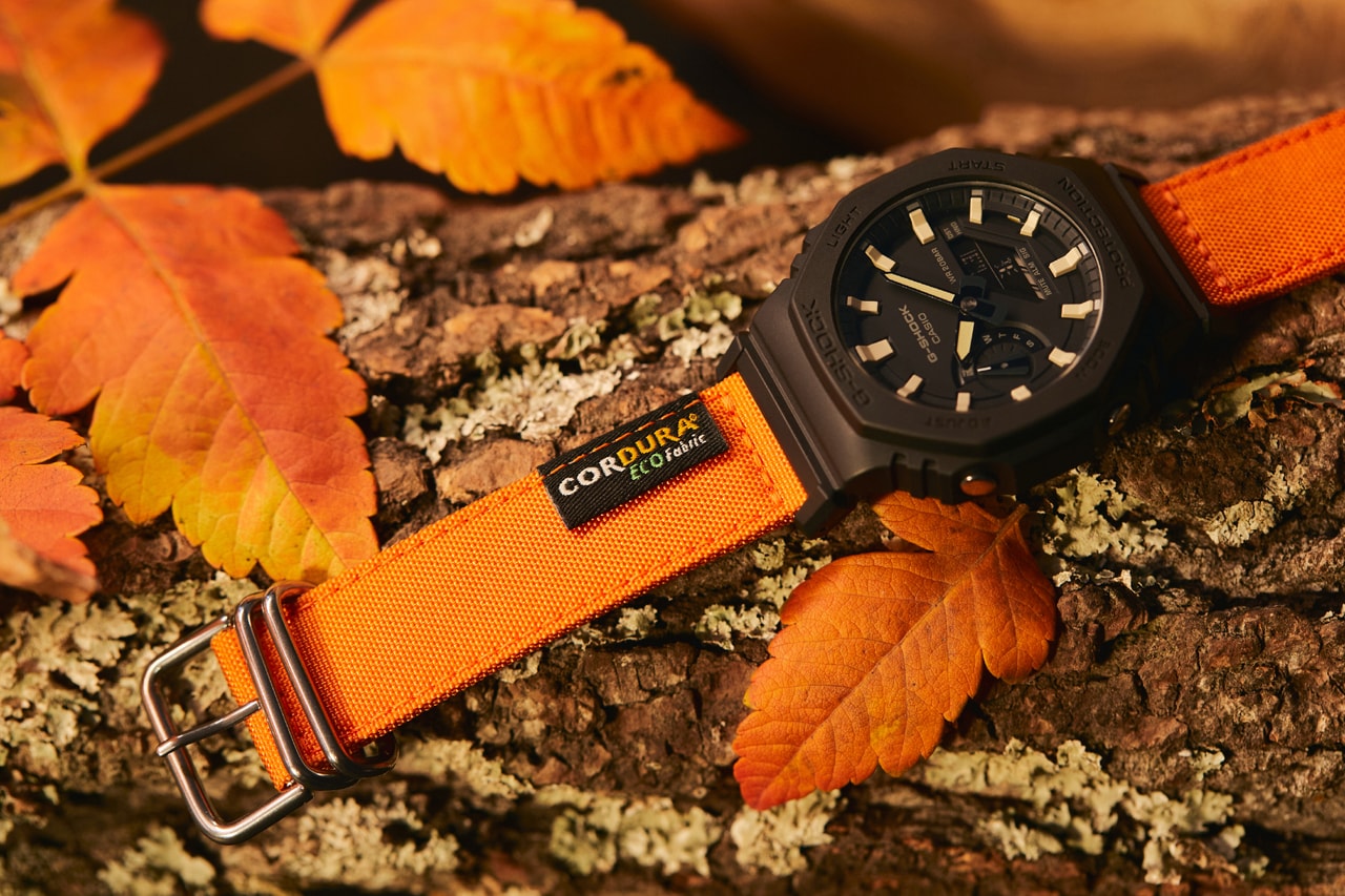 ジーショックから荒野を旅する冒険者をイメージした限定モデル GAE-2100WE-3AJR がリリース G-SHOCK GAE-2100WE-3A Limited Box Set Carbon Core Guard Interchangeable Camouflage Bezel Resin Orange Codura Cloth Band Outdoors Explorer Utilitarian