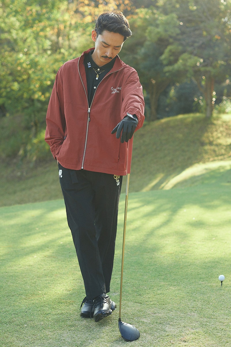 malbon golf wind and sea collaboration collection lookbook polo shirt jacket hat black blue green red