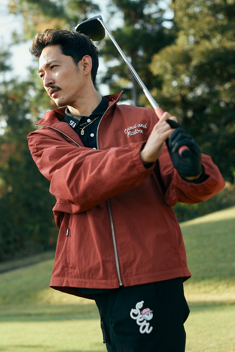 malbon golf wind and sea collaboration collection lookbook polo shirt jacket hat black blue green red