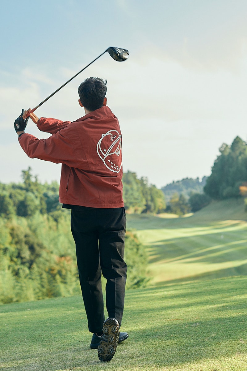 malbon golf wind and sea collaboration collection lookbook polo shirt jacket hat black blue green red