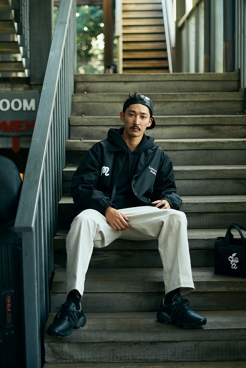 malbon golf wind and sea collaboration collection lookbook polo shirt jacket hat black blue green red