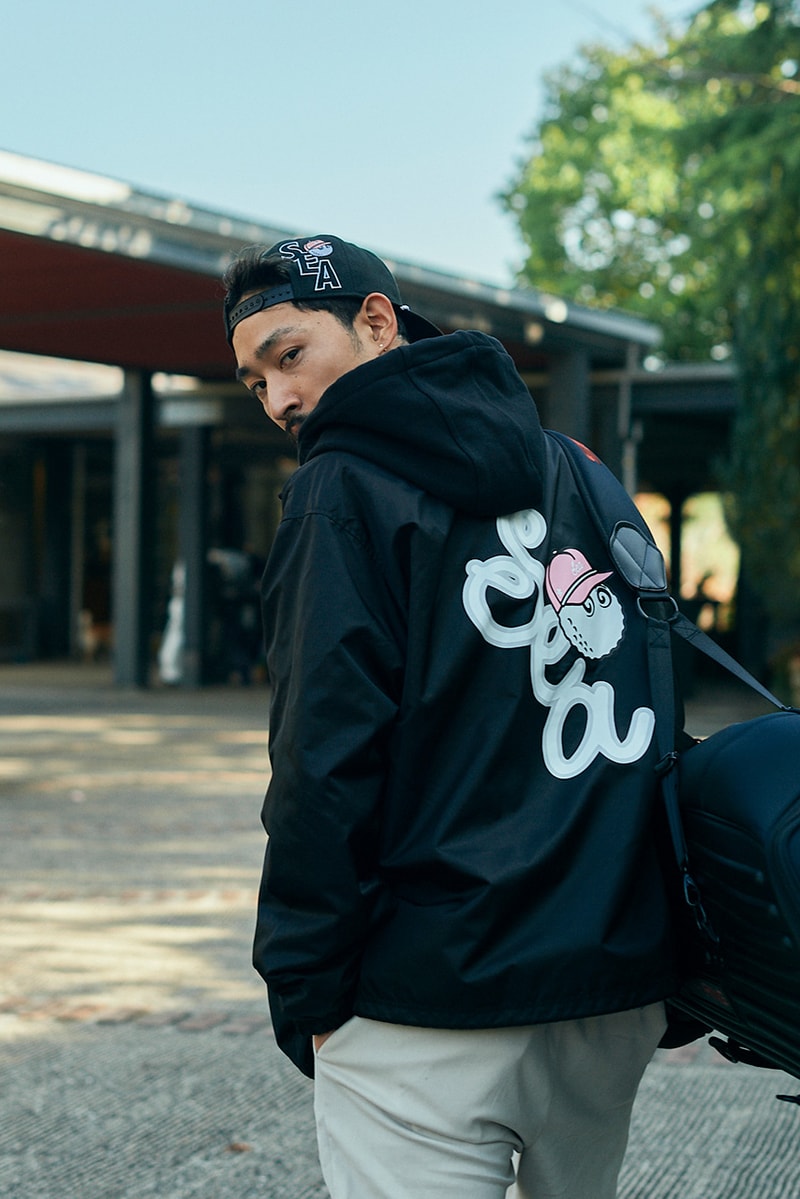 malbon golf wind and sea collaboration collection lookbook polo shirt jacket hat black blue green red