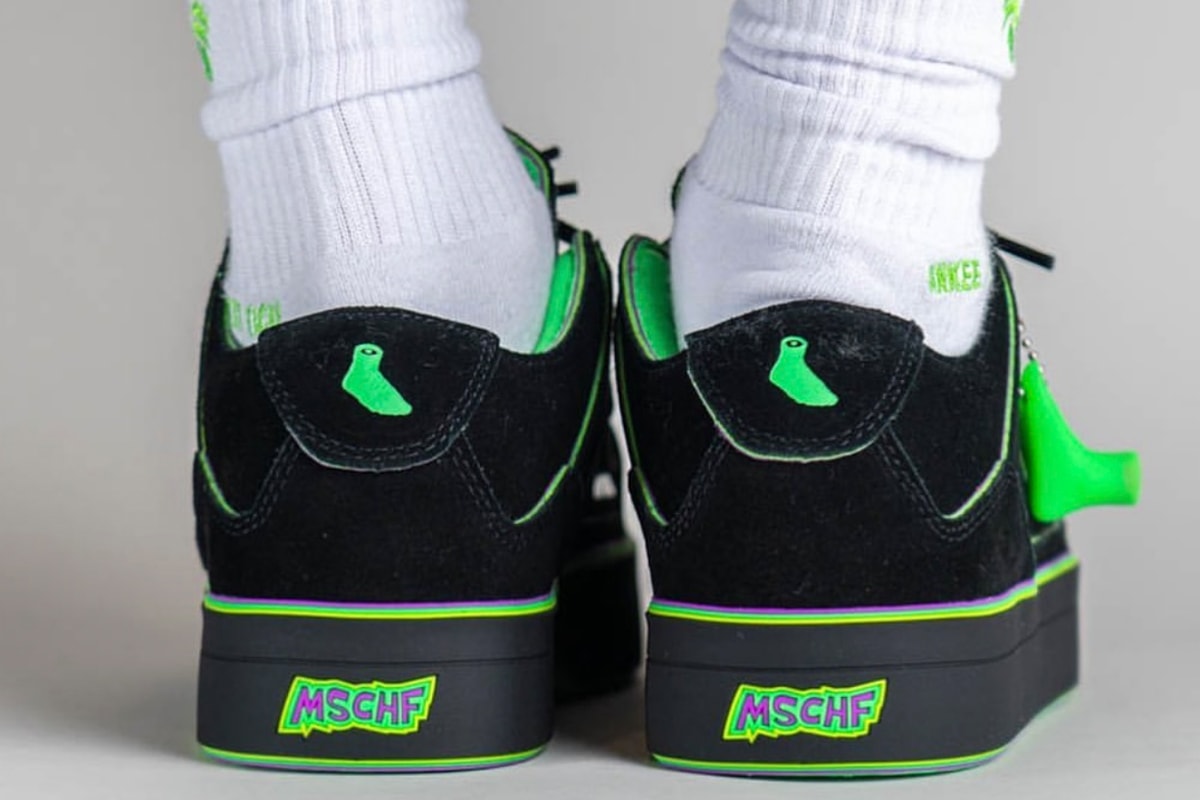 On-Feet Look на туфли MSCHF Gobstomper "Sour Edition" кислотные MSCHF009-SE фиолетово-зеленые лаймовые, декабрь