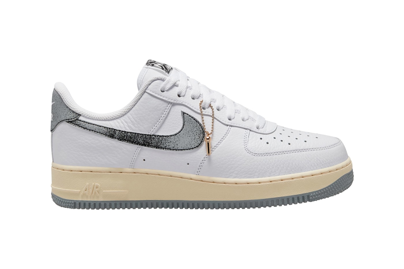 Nike Air Force 1 Low Blazer Mid white smoke grey gold Classics Pack parental advisory insoles cassette tape gold microphone hangtag records mixtapes release date info price