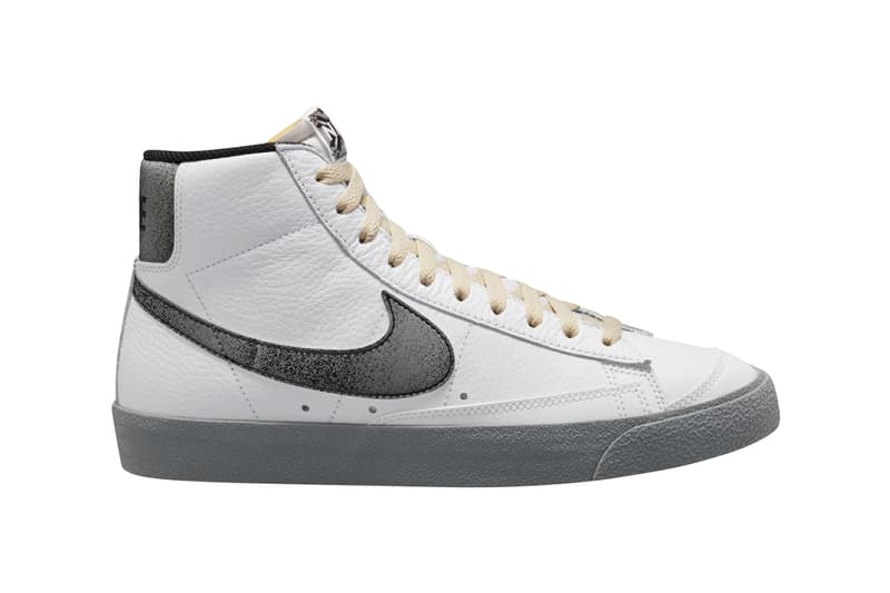 Nike Air Force 1 Low Blazer Mid white smoke grey gold Classics Pack parental advisory insoles cassette tape gold microphone hangtag records mixtapes release date info price