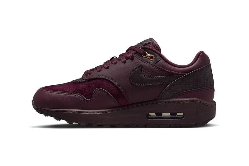 Nike Air Max 1 Surfaces in "Burgundy Crush" DV3888-600 november release ate shoes leather plush velvet