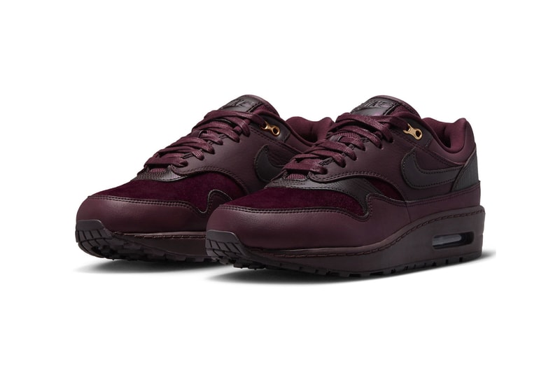 Nike Air Max 1 Surfaces in "Burgundy Crush" DV3888-600 november release ate shoes leather plush velvet