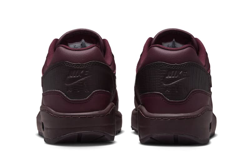 Nike Air Max 1 Surfaces in "Burgundy Crush" DV3888-600 november release ate shoes leather plush velvet