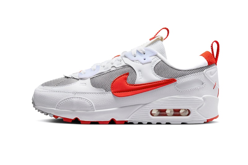 Nike Air Max 90 Futura Sneaker Footwear Trainer Swoosh Shoe Red White Pull Tab Grey 
