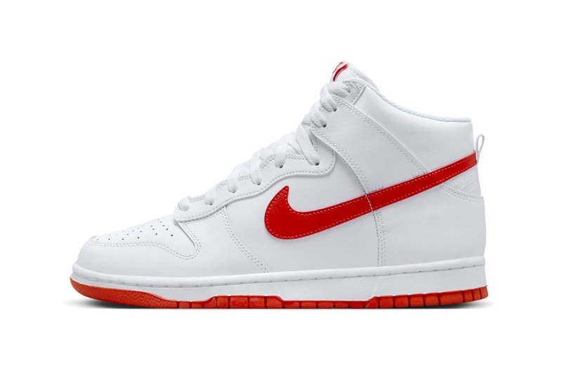 Official Look at the Nike Dunk High "Picante Red" DV0828-100 spring 2023 sneakers white high tops swoosh shoes