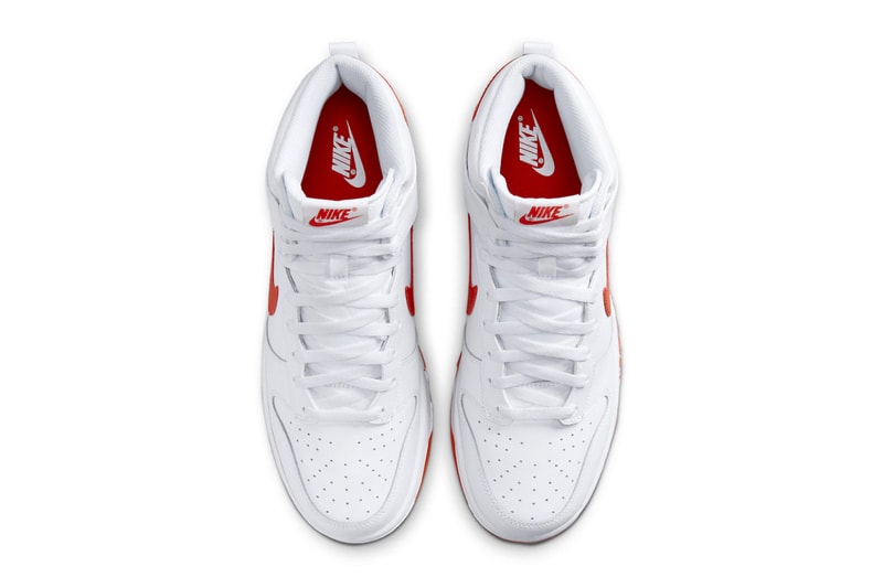 Official Look at the Nike Dunk High "Picante Red" DV0828-100 spring 2023 sneakers white high tops swoosh shoes