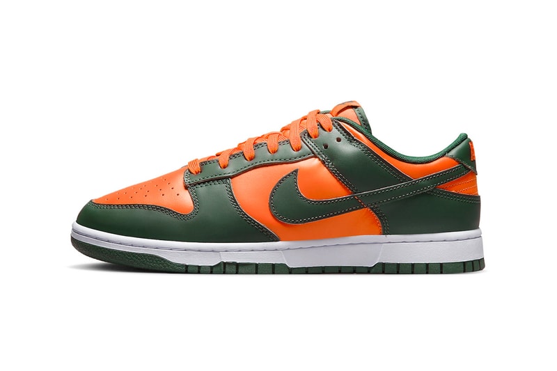 Nike Dunk Low "Miami Hurricanes" Release Info DD1391-300 November 2022 release date university of miami florida orange green football division 1 athletics college ncaa