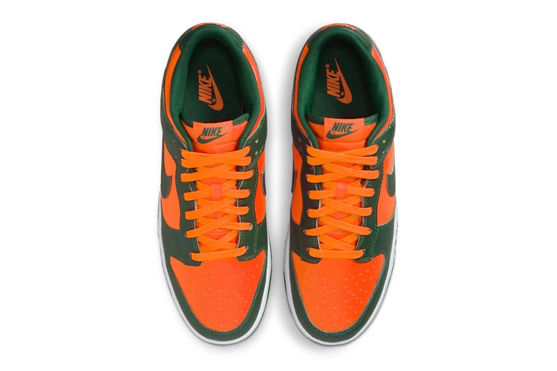 Nike Dunk Low "Miami Hurricanes" Release Info DD1391-300 November 2022 release date university of miami florida orange green football division 1 athletics college ncaa