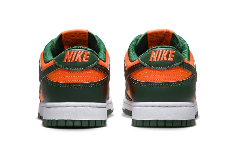 Nike Dunk Low "Miami Hurricanes" Release Info DD1391-300 November 2022 release date university of miami florida orange green football division 1 athletics college ncaa