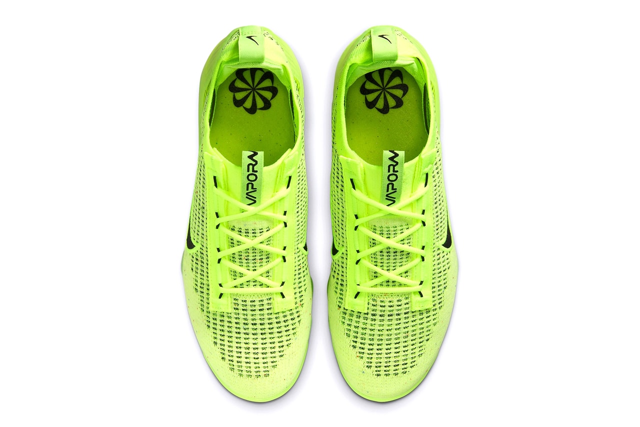 Nike Air Max VaporMac Flyknit Footwear Swoosh Volt Black Lightweight Move To Zero Sustainable Black Swoosh Yellow Laces