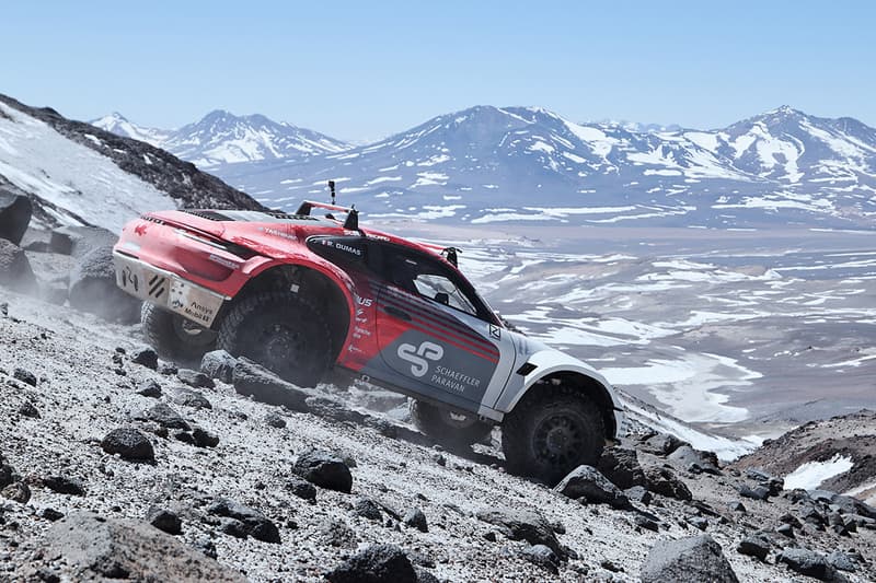 porsche 911 off roader scales chilealn volcano 6000m sea level classic sports car negative 30 degrees red grey white video safari concept