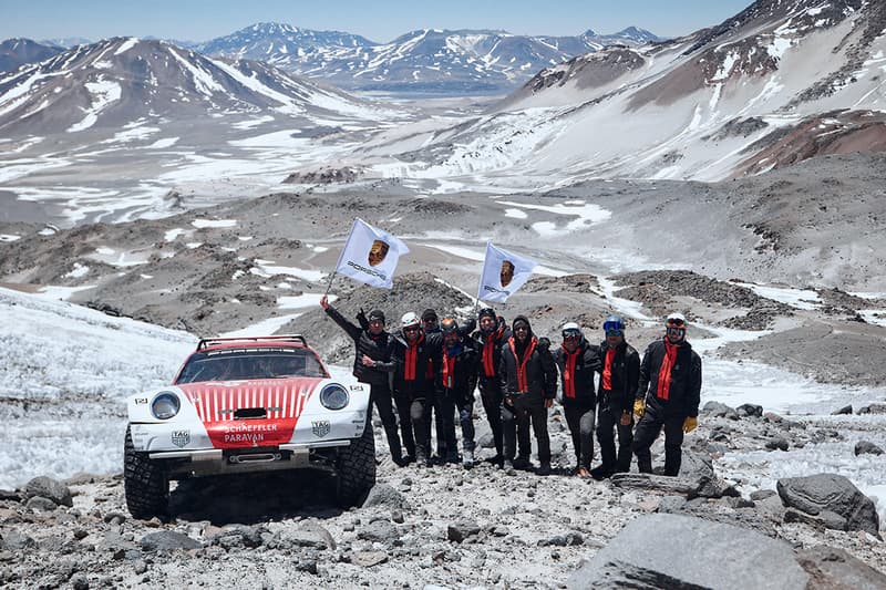 porsche 911 off roader scales chilealn volcano 6000m sea level classic sports car negative 30 degrees red grey white video safari concept
