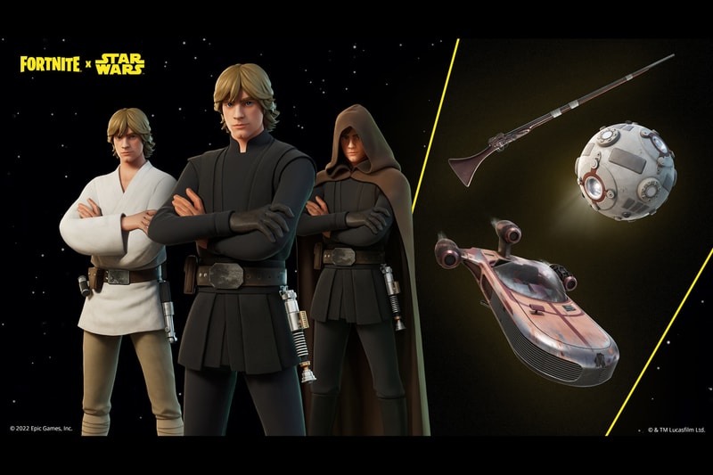 Star Wars Fortnite Skywalker Week Luke Leia Han Info release date price images r2-d2 millennium falcon x-34 landspeeder battle royale original trilogy ot