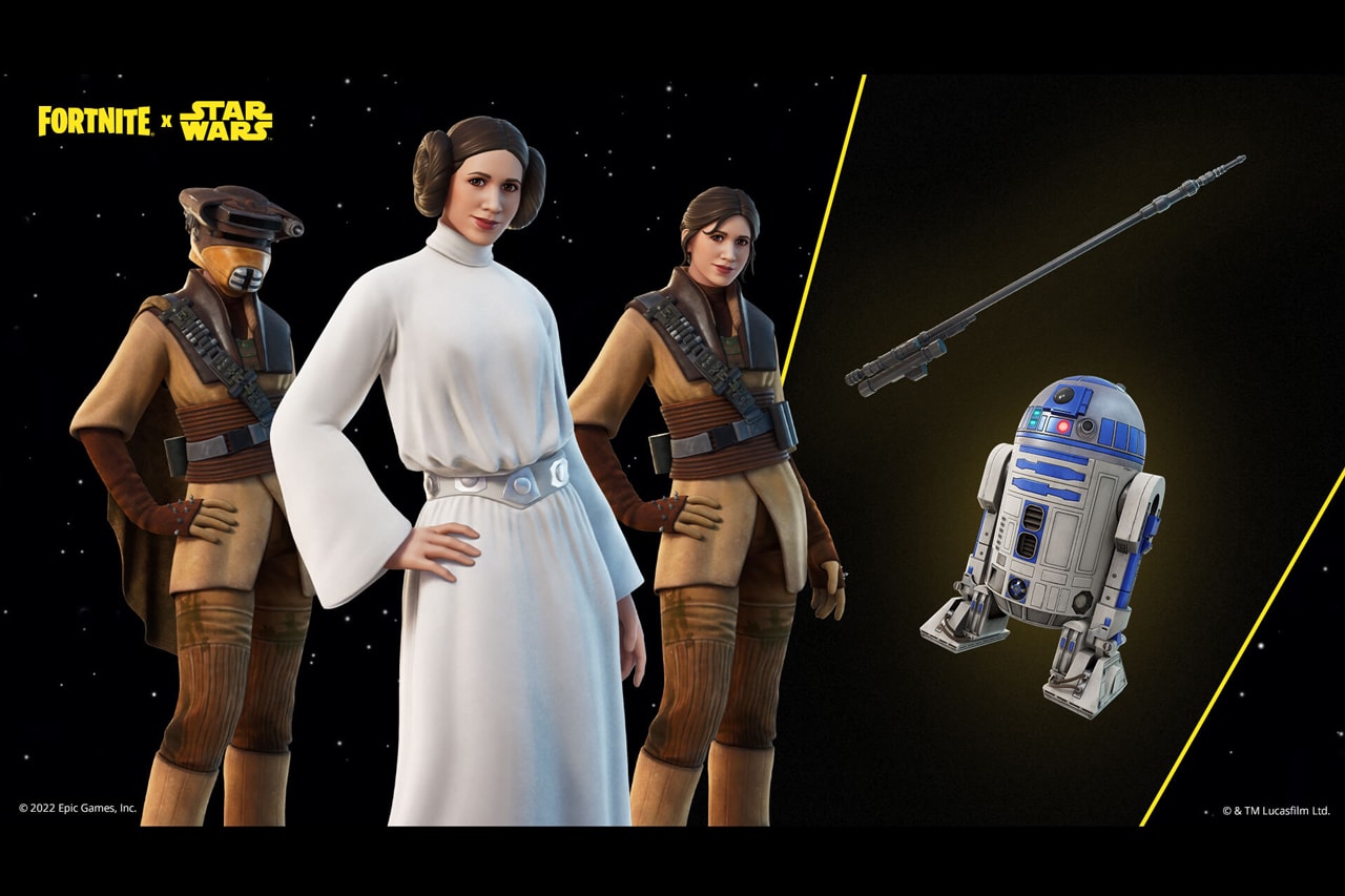 Star Wars Fortnite Skywalker Week Luke Leia Han Info release date price images r2-d2 millennium falcon x-34 landspeeder battle royale original trilogy ot