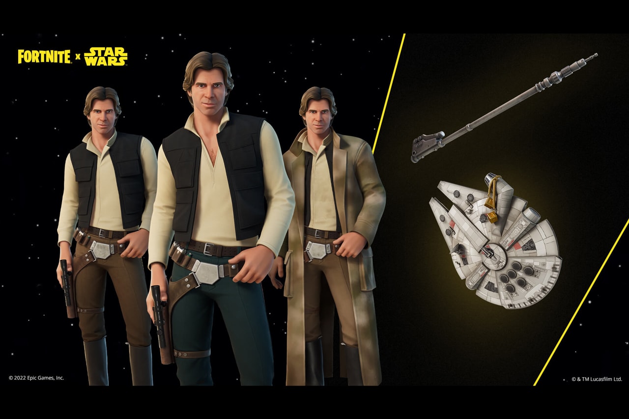Star Wars Fortnite Skywalker Week Luke Leia Han Info release date price images r2-d2 millennium falcon x-34 landspeeder battle royale original trilogy ot