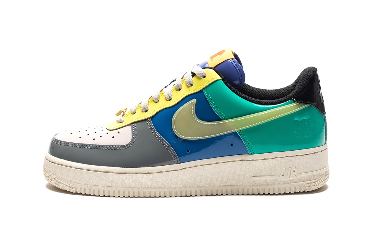 undefeated undftd nike sportswear air force 1 low patent leather topaz gold white blue grey yellow teal dv5255 001 official release date info photos price store list buying guide