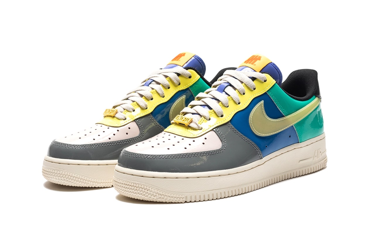 undefeated undftd nike sportswear air force 1 low patent leather topaz gold white blue grey yellow teal dv5255 001 official release date info photos price store list buying guide