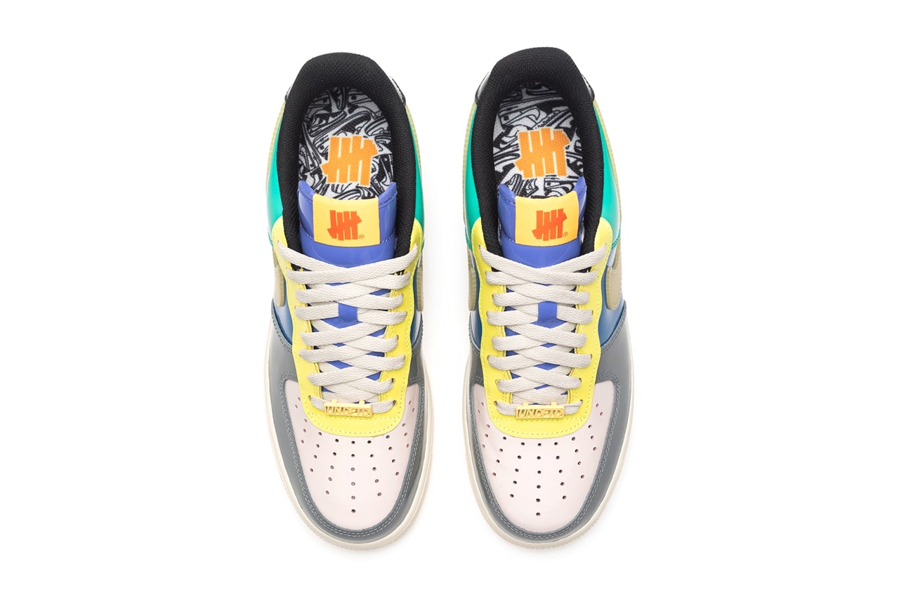 undefeated undftd nike sportswear air force 1 low patent leather topaz gold white blue grey yellow teal dv5255 001 official release date info photos price store list buying guide