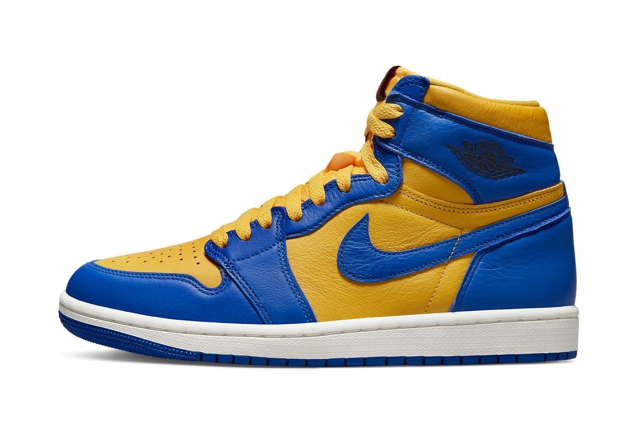 blue and yellow jordans 1