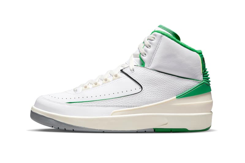 Echa un vistazo a las Air Jordan 2 en "Lucky Green" DR8884-103 febrero de 2023 spring white sail light steel grey st.  pattys st.  patricks suerte swoosh nike michael jordan mj baloncesto tops altos