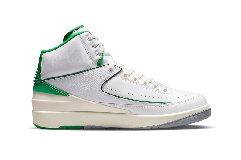 Take a Look at the Air Jordan 2 in "Lucky Green" DR8884-103 february 2023 spring white sail light steel grey st. pattys st. patricks lucky swoosh nike michael jordan mj basketball high tops