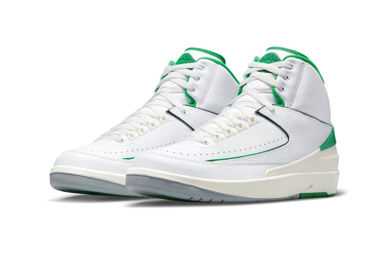 Take a Look at the Air Jordan 2 in "Lucky Green" DR8884-103 february 2023 spring white sail light steel grey st. pattys st. patricks lucky swoosh nike michael jordan mj basketball high tops