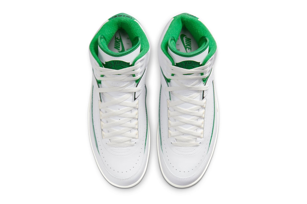 Take a Look at the Air Jordan 2 in "Lucky Green" DR8884-103 february 2023 spring white sail light steel grey st. pattys st. patricks lucky swoosh nike michael jordan mj basketball high tops
