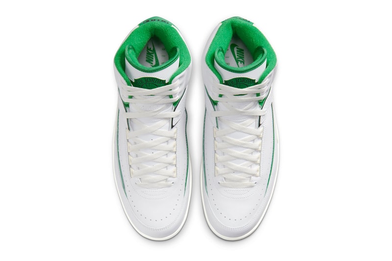 Take a Look at the Air Jordan 2 in "Lucky Green" DR8884-103 february 2023 spring white sail light steel grey st. pattys st. patricks lucky swoosh nike michael jordan mj basketball high tops