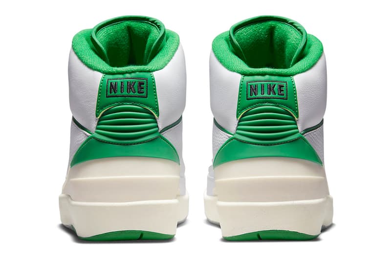 Take a Look at the Air Jordan 2 in "Lucky Green" DR8884-103 february 2023 spring white sail light steel grey st. pattys st. patricks lucky swoosh nike michael jordan mj basketball high tops