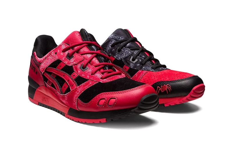 atmos ASICS Gel-Lyte III Black Spider Sneaker Collaboration Shoes Fashion Reggae Music Sneakerheads Red Black Bandana 1201A854-001