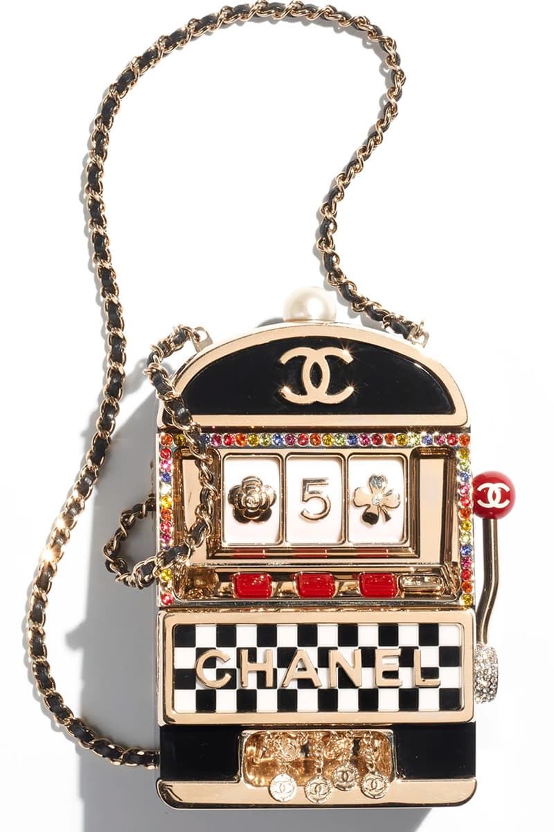 Chanel Minaudiere Bag Collection Racing Bike Helmet Slot Machine Sphere Resin Diamanté Silver-Tone Metal Imitation Pearl Virginie Viard