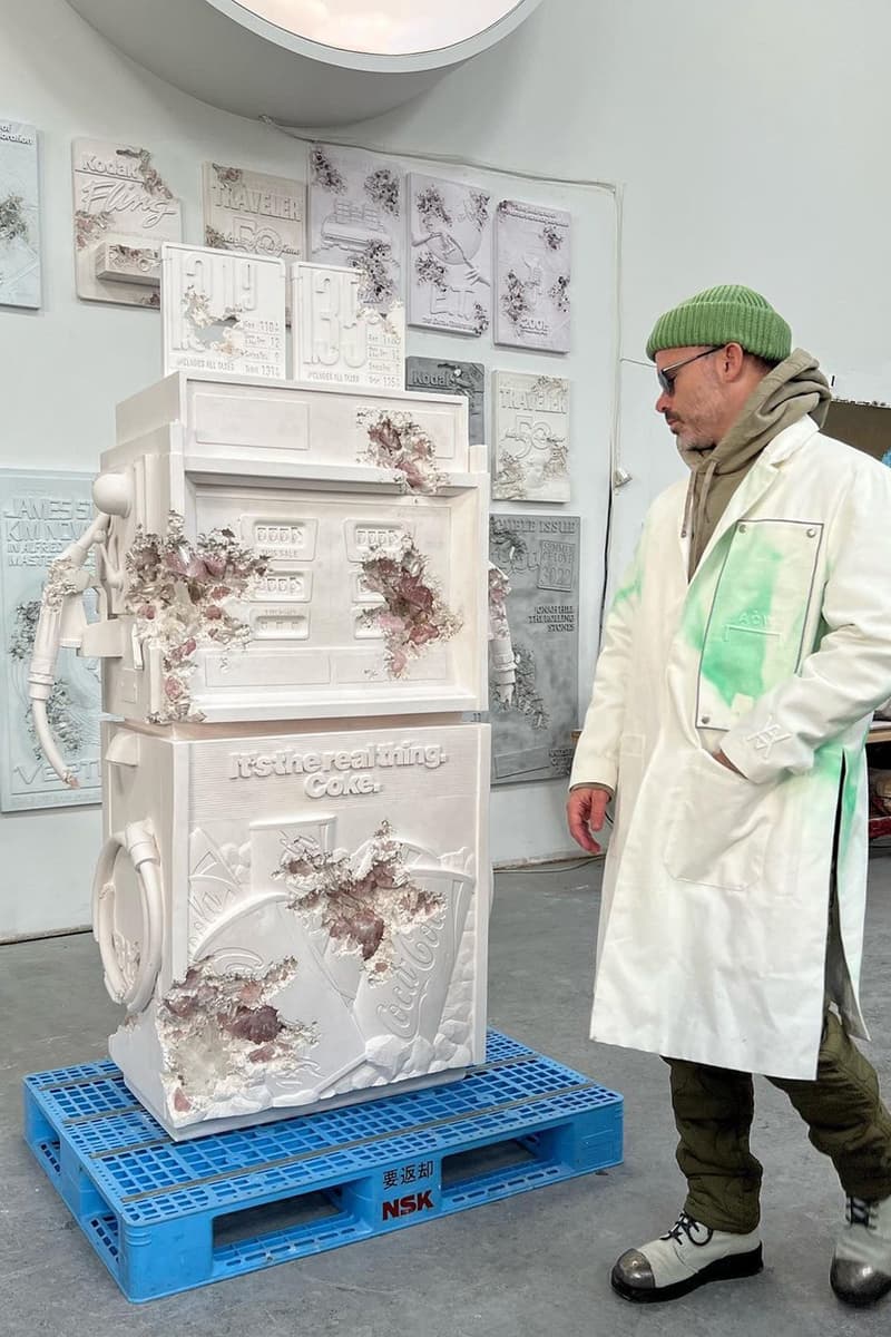 Daniel Arsham relic vintage gas pump coke coca cola 3d 2d white monotone sculpture white info images