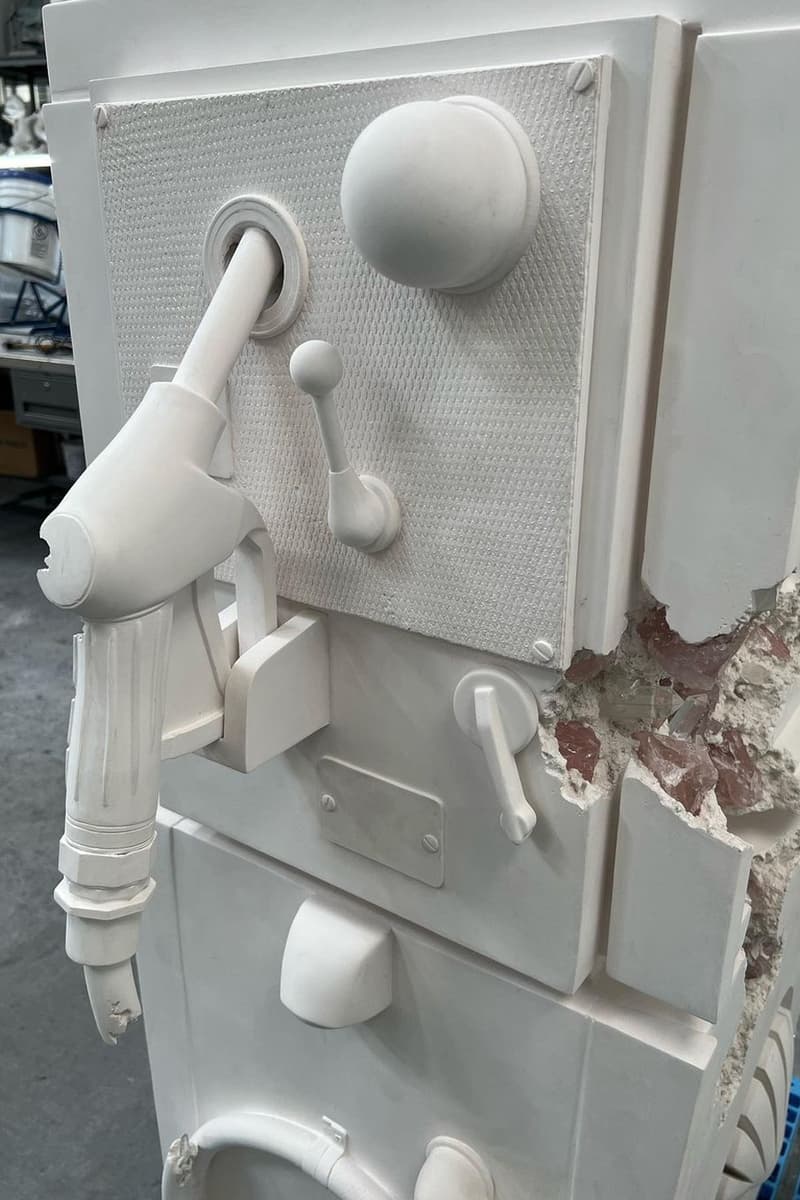 Daniel Arsham relic vintage gas pump coke coca cola 3d 2d white monotone sculpture white info images